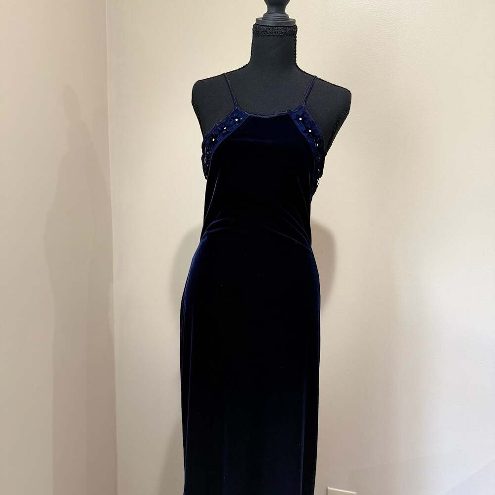 Jump Apparel Co. Vintage 90s Blue Velvet Maxi Dress Size 5/6